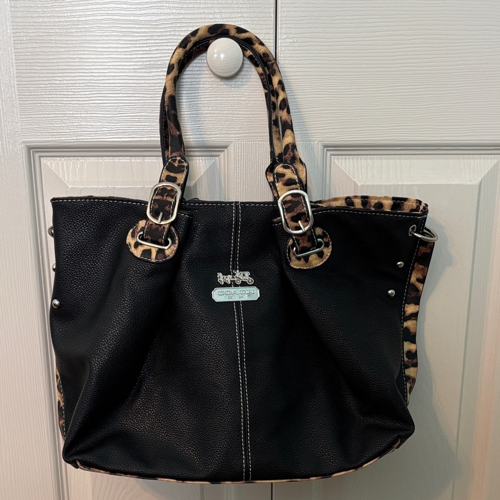 Coach Black and Leopard Print Tote